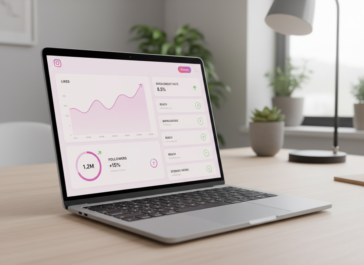 Dashboard de analytics mostrando crescimento de curtidas no Instagram
