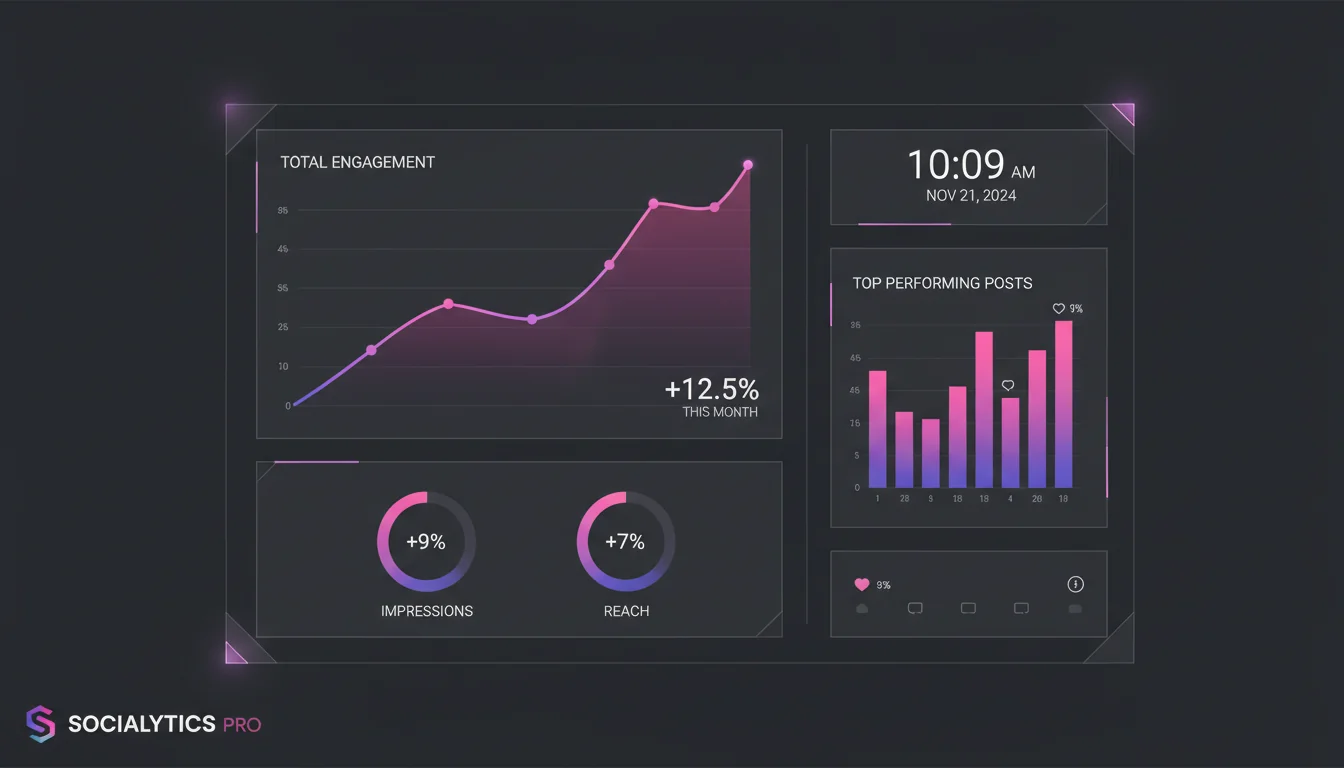 Dashboard analytics do Instagram mostrando crescimento de engajamento com curtidas automáticas