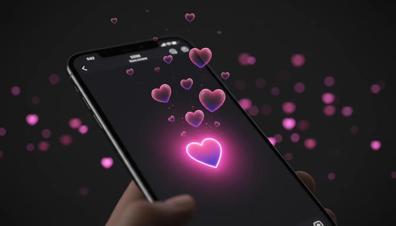 Como funciona curtidas automáticas no Instagram — smartphone com ícones de coração em gradiente pink