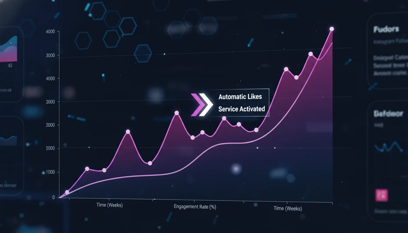 Gráfico de crescimento do Instagram mostrando curva acentuada após ativação de curtidas automáticas