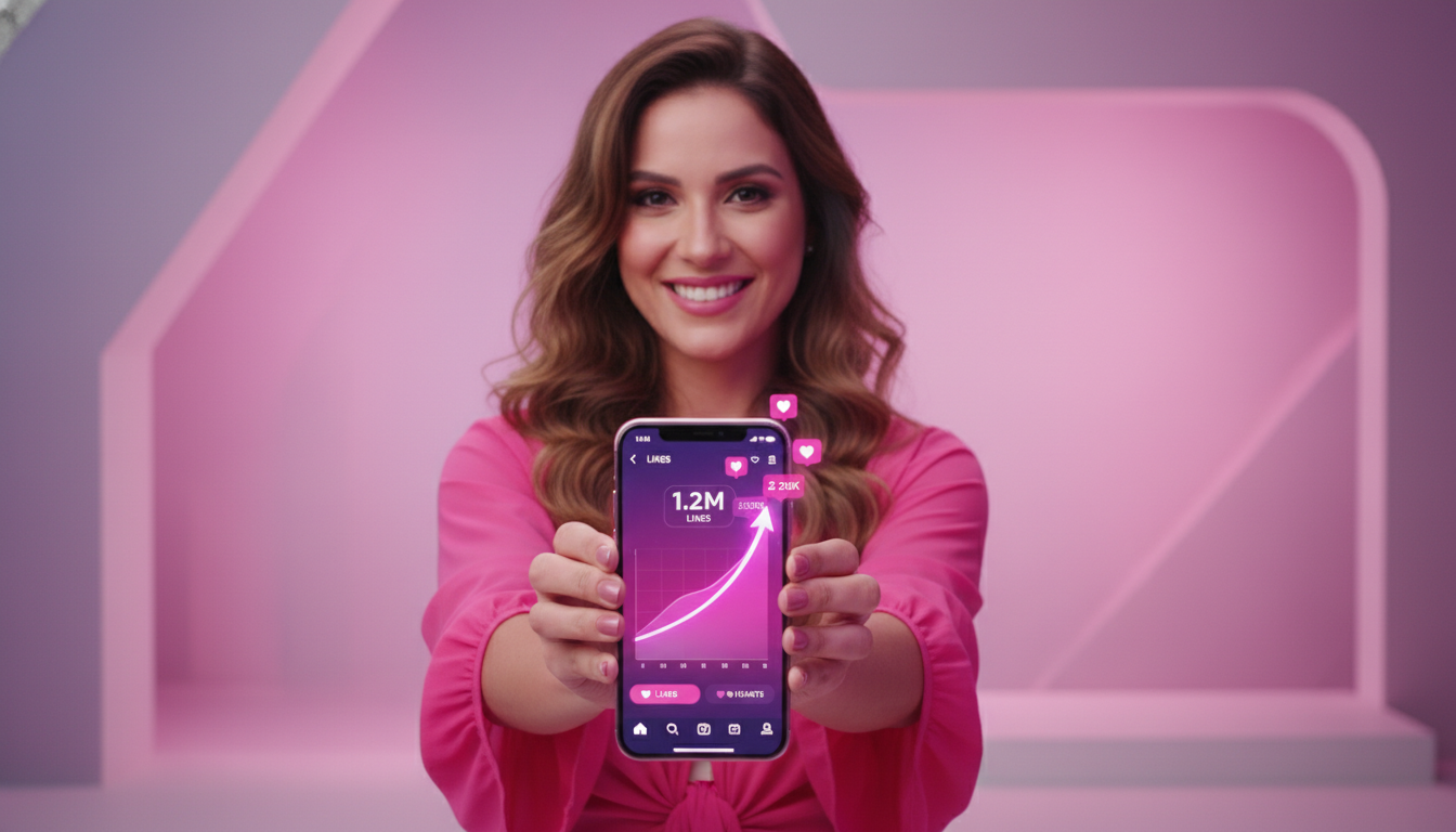 Influenciadora brasileira mostrando resultados com curtidas automáticas no Instagram